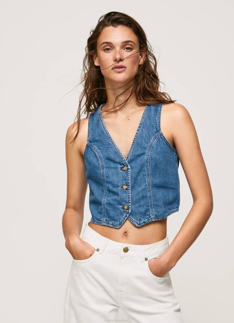 Pepe Jeans Cropped Fit Denim Waistcoat Women Denim Z22X319