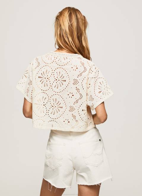 Pepe Jeans Decorative Openwork Detail Blouse Women Buttermilk Z22X327