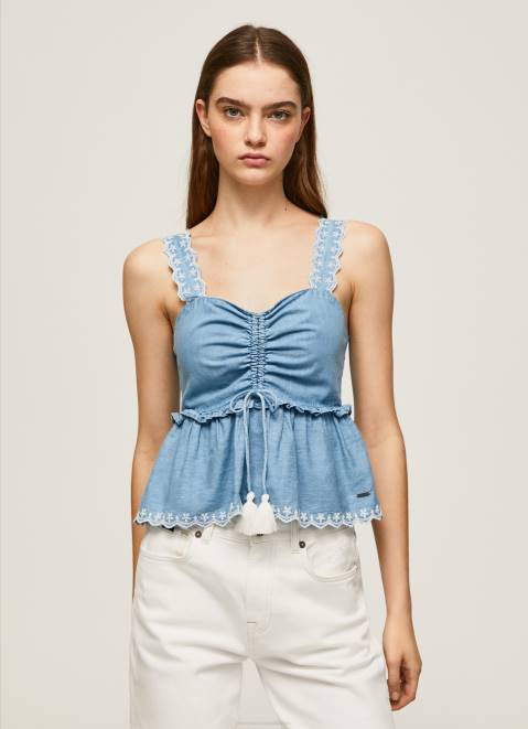 Pepe Jeans Denim Tank Top Women Blue Z22X350