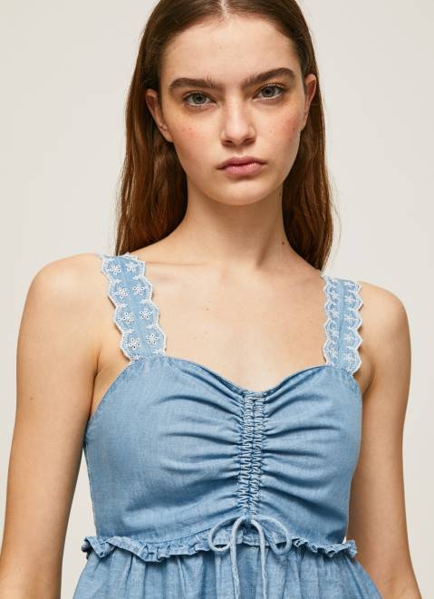 Pepe Jeans Denim Tank Top Women Blue Z22X350