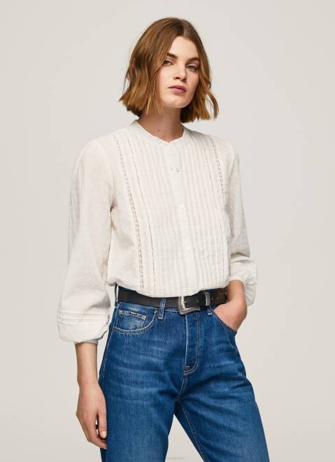 Pepe Jeans Embroidered Cotton Dobby Blouse Women White Z22X343