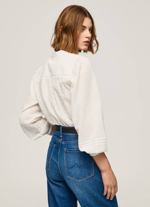 Pepe Jeans Embroidered Cotton Dobby Blouse Women White Z22X343