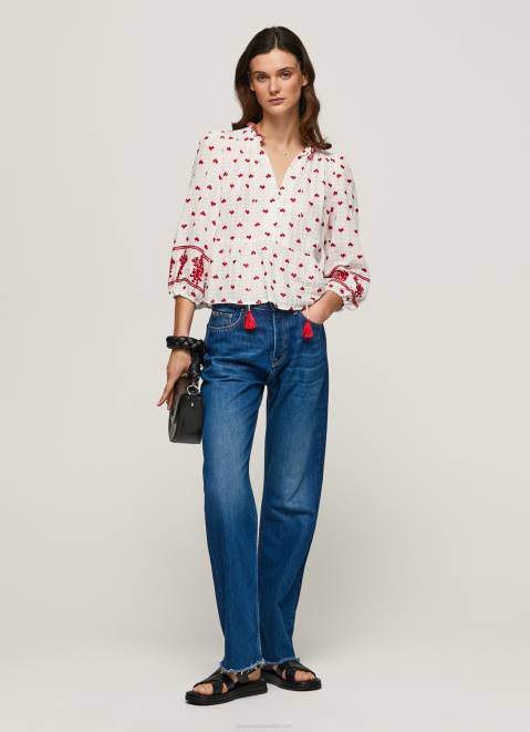 Pepe Jeans Embroidered Cotton Dobby Blouse Women White Z22X345