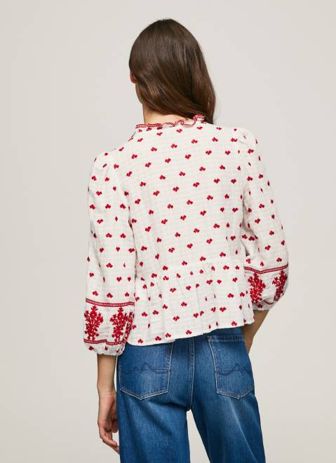 Pepe Jeans Embroidered Cotton Dobby Blouse Women White Z22X345