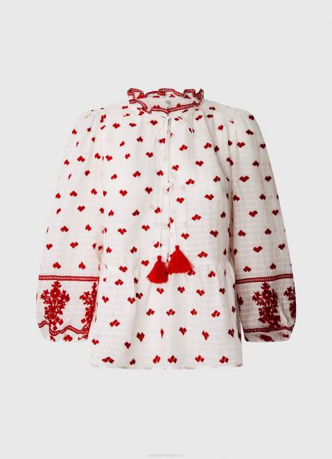 Pepe Jeans Embroidered Cotton Dobby Blouse Women White Z22X345