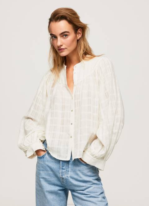 Pepe Jeans Mao Collar Cotton Dobby Blouse Women Mousse Z22X362