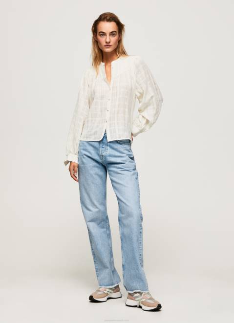 Pepe Jeans Mao Collar Cotton Dobby Blouse Women Mousse Z22X362