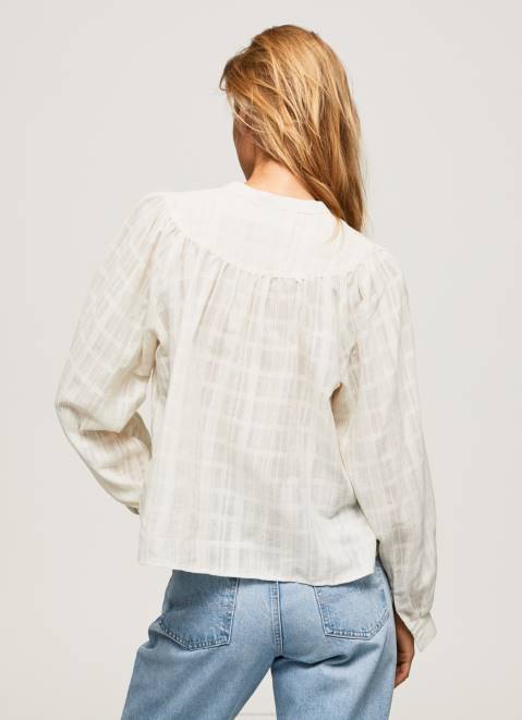 Pepe Jeans Mao Collar Cotton Dobby Blouse Women Mousse Z22X362