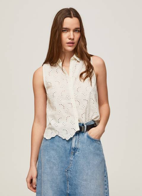 Pepe Jeans Openwork Armhole Sleeve Shirt Women White Z22X337