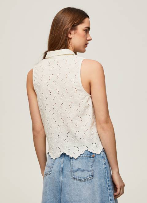 Pepe Jeans Openwork Armhole Sleeve Shirt Women White Z22X337