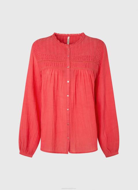 Pepe Jeans Openwork Pleated Blouse Women Studio Red Z22X321