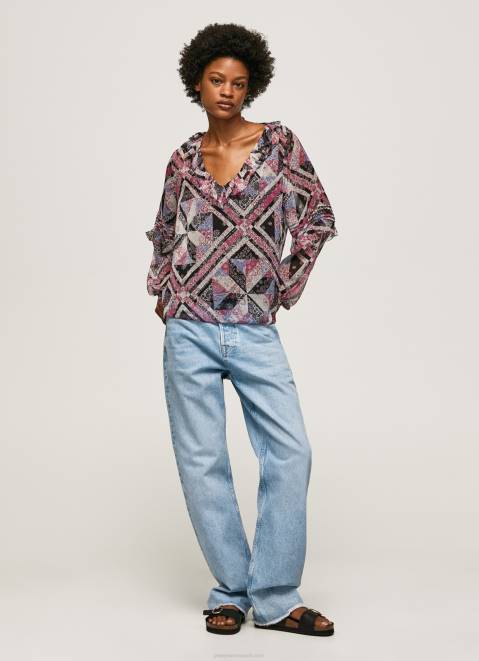 Pepe Jeans Paisley Print Blouse With Ruffles Women Multi Z22X376