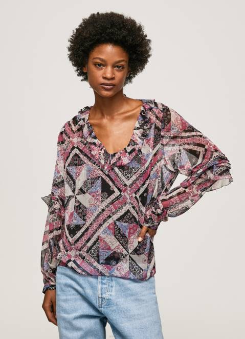 Pepe Jeans Paisley Print Blouse With Ruffles Women Multi Z22X376