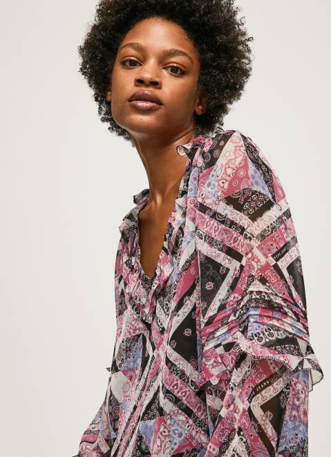 Pepe Jeans Paisley Print Blouse With Ruffles Women Multi Z22X376