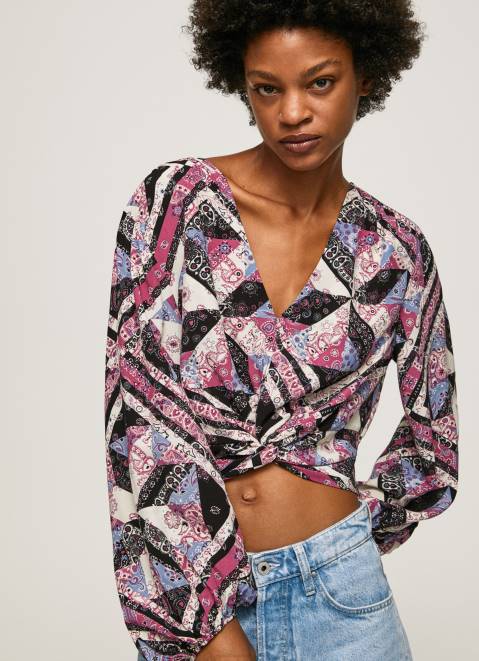 Pepe Jeans Paisley Print Cropped Fit Top Women Multi Z22X377