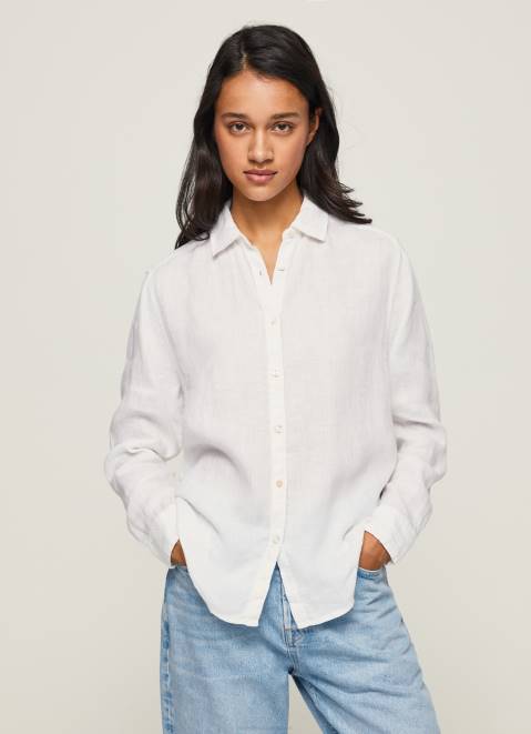 Pepe Jeans Plain Regular Fit Shirt Women White Z22X333