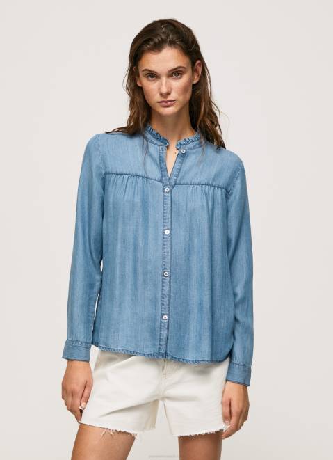 Pepe Jeans Regular Fit Shirt With Mao Collar Women Blue Z22X351