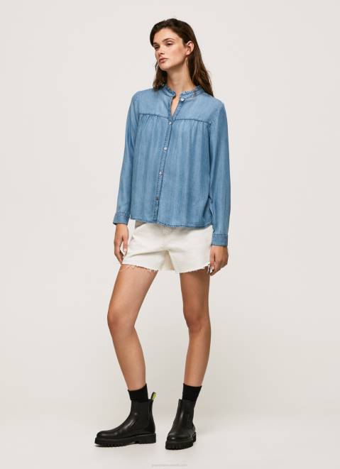 Pepe Jeans Regular Fit Shirt With Mao Collar Women Blue Z22X351