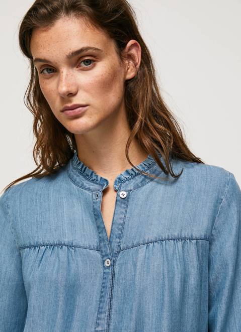 Pepe Jeans Regular Fit Shirt With Mao Collar Women Blue Z22X351