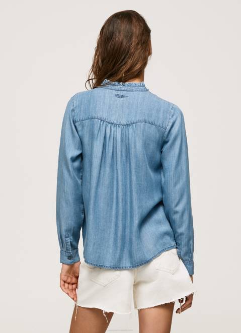Pepe Jeans Regular Fit Shirt With Mao Collar Women Blue Z22X351