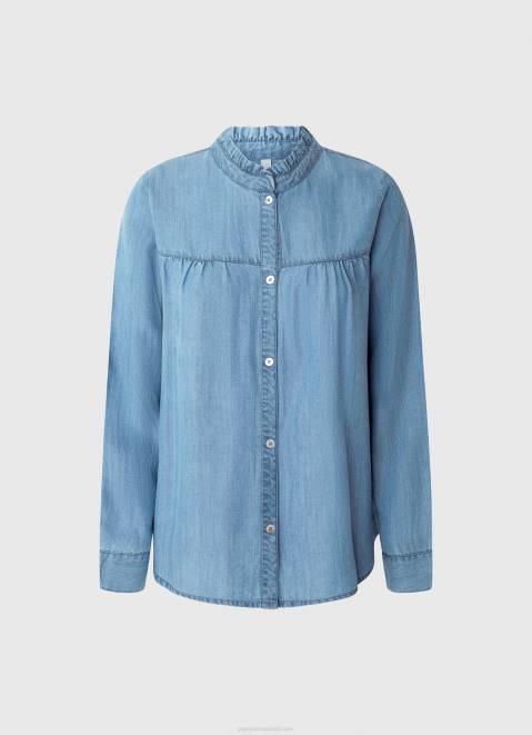 Pepe Jeans Regular Fit Shirt With Mao Collar Women Blue Z22X351