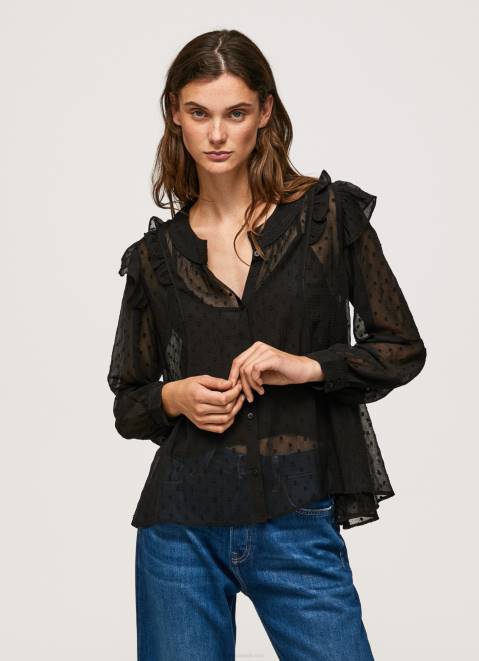 Pepe Jeans Semi-Transparent Plumeti Blouse Women Black Z22X328