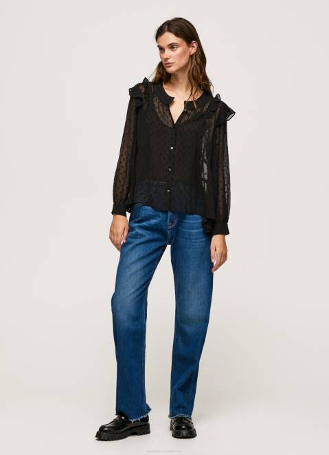 Pepe Jeans Semi-Transparent Plumeti Blouse Women Black Z22X328