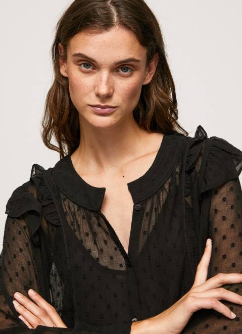Pepe Jeans Semi-Transparent Plumeti Blouse Women Black Z22X328