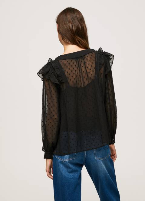 Pepe Jeans Semi-Transparent Plumeti Blouse Women Black Z22X328
