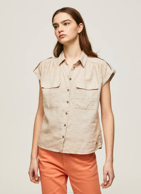 Pepe Jeans Short Sleeved Utility Shirt Women Stone Z22X341