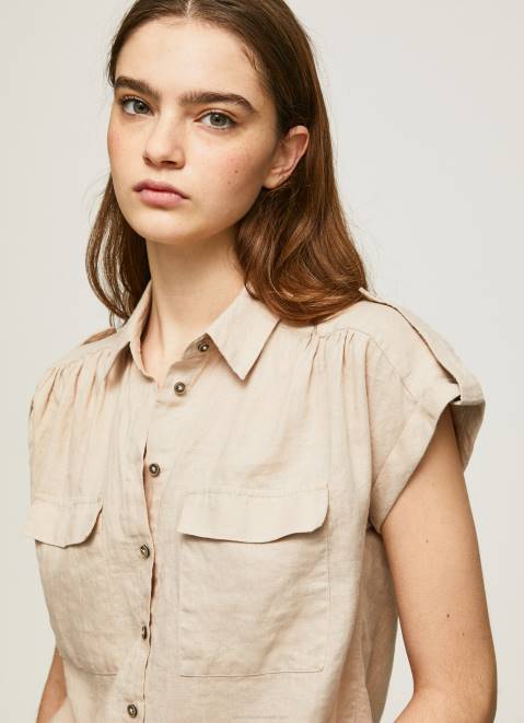 Pepe Jeans Short Sleeved Utility Shirt Women Stone Z22X341