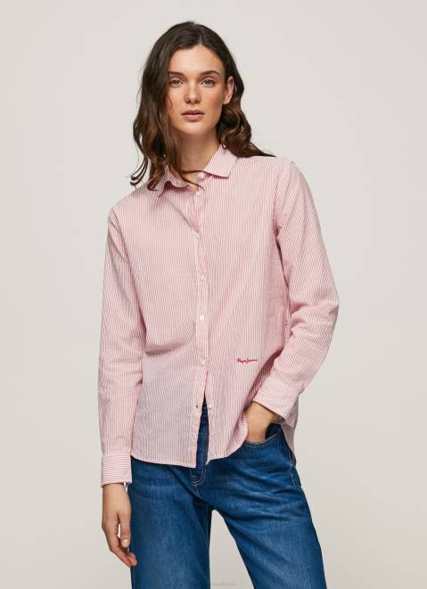 Pepe Jeans Striped Cotton Voile Shirt Women Studio Red Z22X348