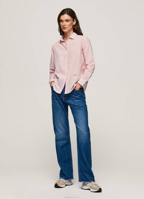 Pepe Jeans Striped Cotton Voile Shirt Women Studio Red Z22X348