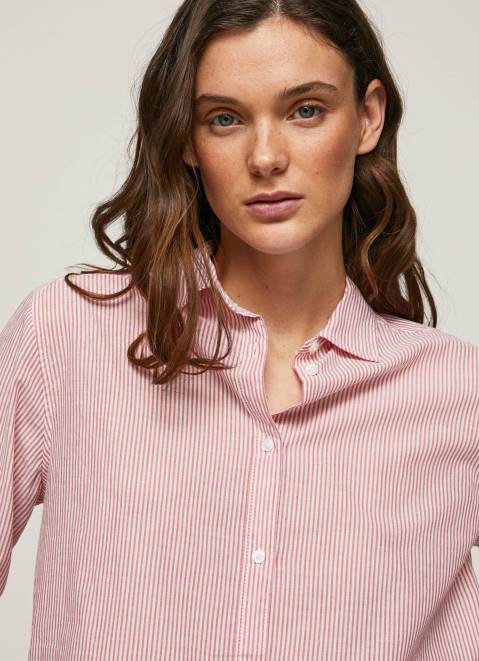 Pepe Jeans Striped Cotton Voile Shirt Women Studio Red Z22X348
