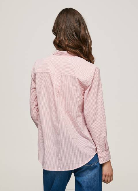 Pepe Jeans Striped Cotton Voile Shirt Women Studio Red Z22X348