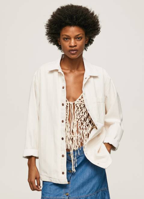 Pepe Jeans Striped Print Denim Overshirt Women Denim Z22X353