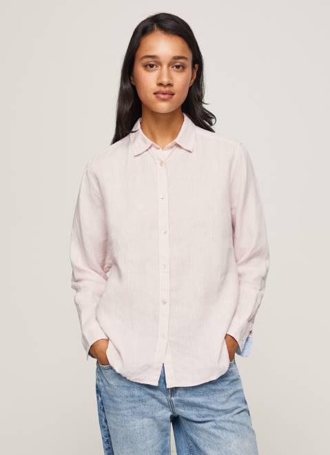 Pepe Jeans Striped Print Regular Fit Shirt Women Soft Pink Z22X332