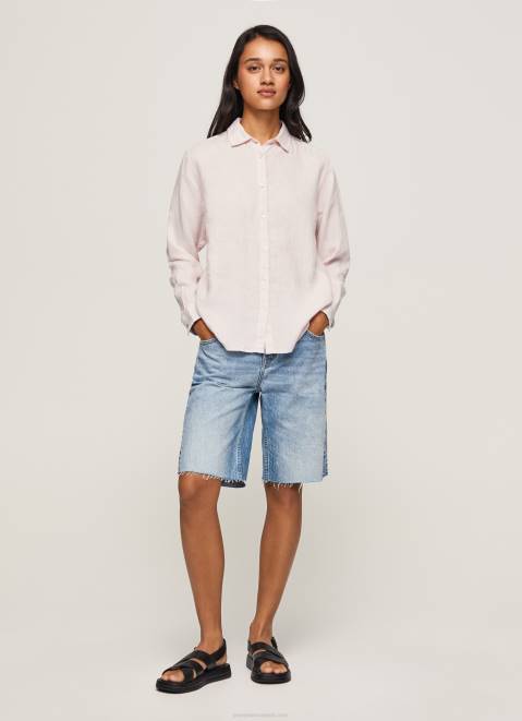 Pepe Jeans Striped Print Regular Fit Shirt Women Soft Pink Z22X332