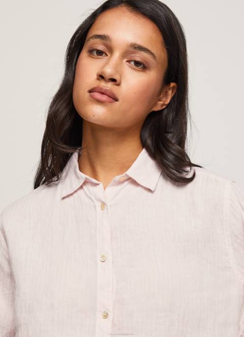 Pepe Jeans Striped Print Regular Fit Shirt Women Soft Pink Z22X332