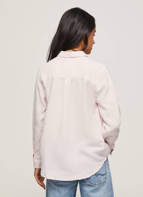 Pepe Jeans Striped Print Regular Fit Shirt Women Soft Pink Z22X332