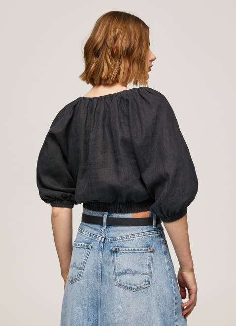 Pepe Jeans V-Neck Cropped Fit Top Women Black Z22X374