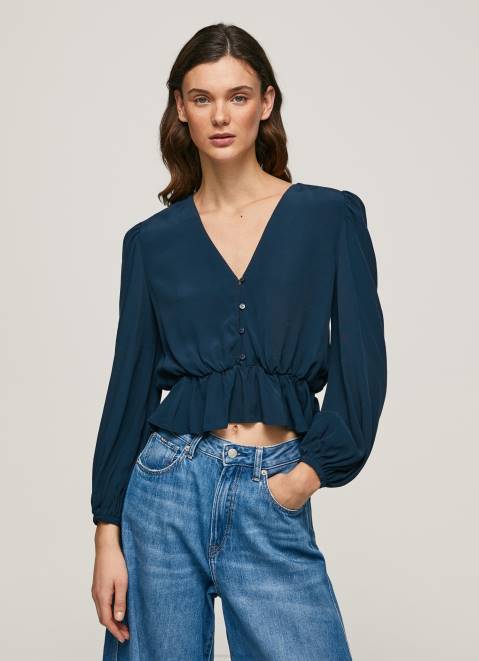 Pepe Jeans V-Neck Cropped Fit Top Women Dulwich Z22X325