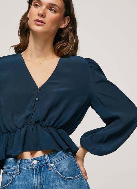 Pepe Jeans V-Neck Cropped Fit Top Women Dulwich Z22X325