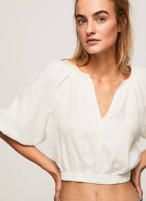 Pepe Jeans V-Neck Cropped Fit Top Women Mousse Z22X354