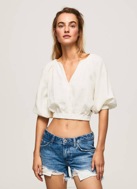 Pepe Jeans V-Neck Cropped Fit Top Women Mousse Z22X354