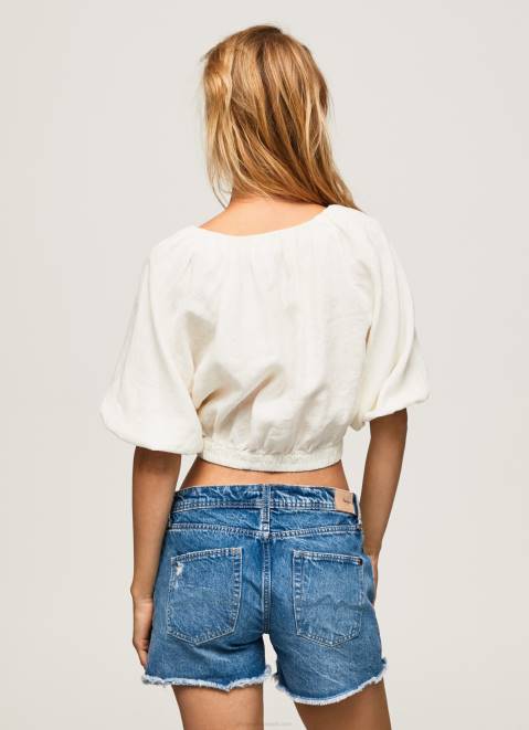 Pepe Jeans V-Neck Cropped Fit Top Women Mousse Z22X354