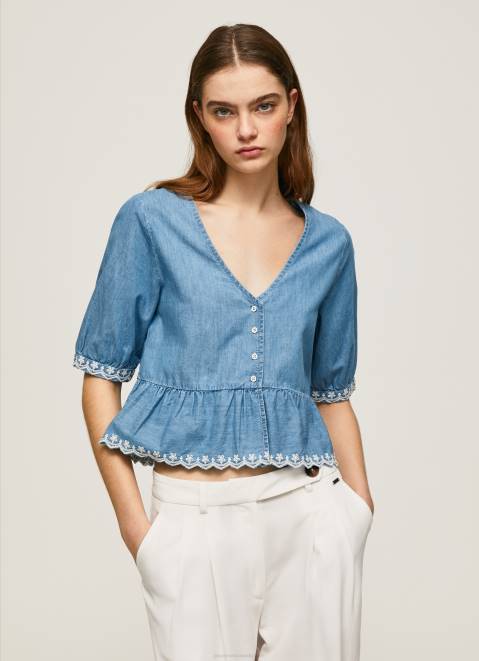 Pepe Jeans V-Neck Denim Blouse Women Blue Z22X369
