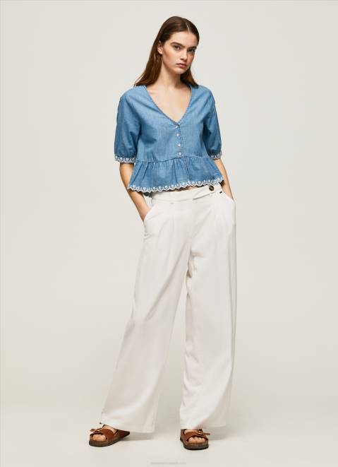 Pepe Jeans V-Neck Denim Blouse Women Blue Z22X369