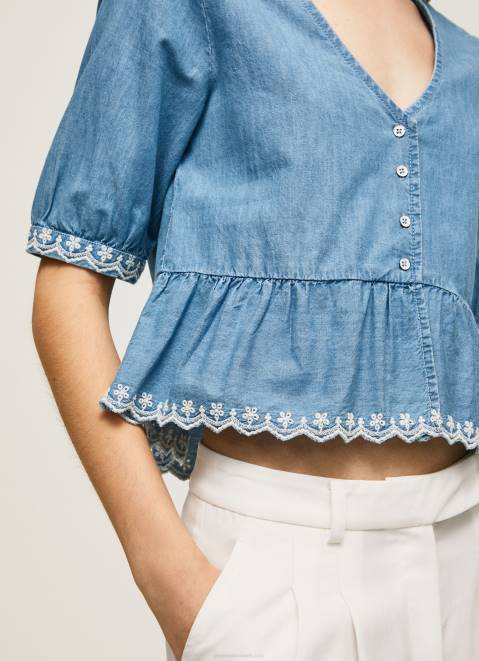 Pepe Jeans V-Neck Denim Blouse Women Blue Z22X369