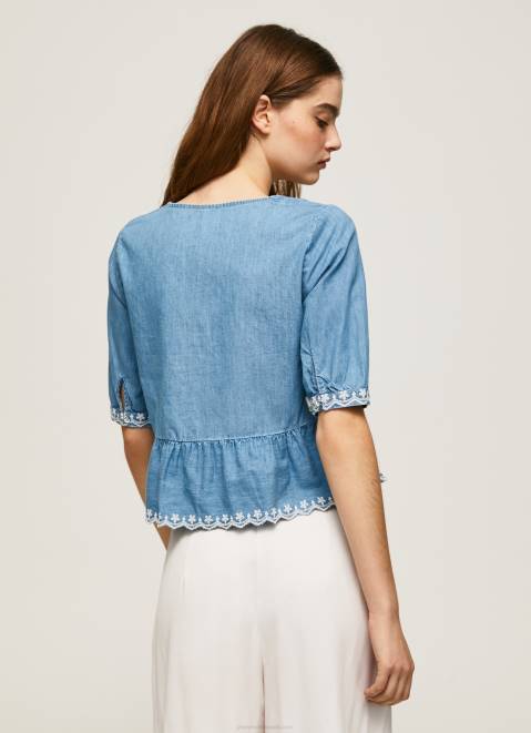 Pepe Jeans V-Neck Denim Blouse Women Blue Z22X369